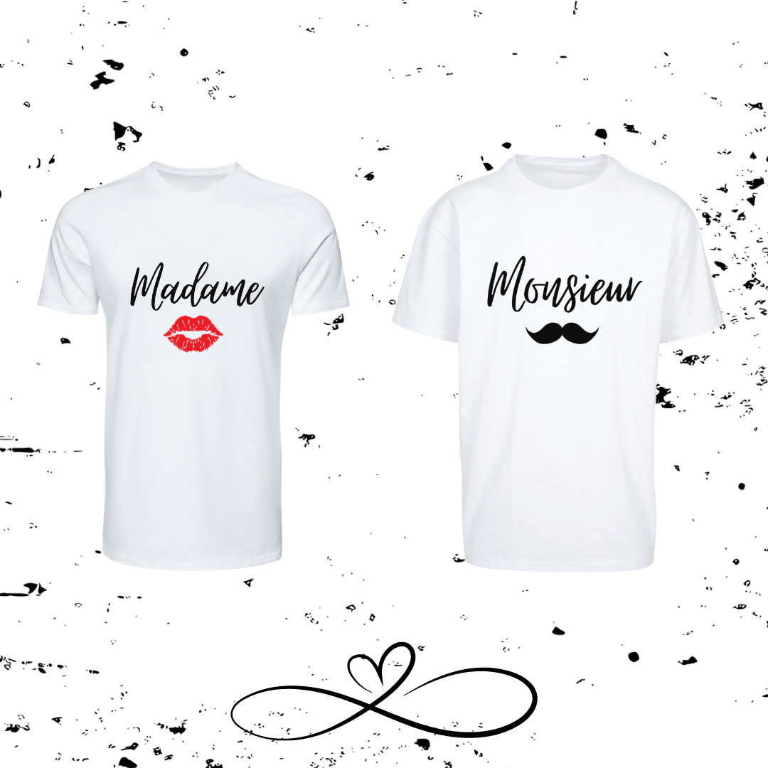 Ensemble Tee Shirt Couple " Monsieur et Madame "